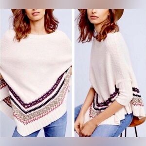 Anthropologie Sleeping on Snow Woodland Stroll poncho white embroidered Nordic S